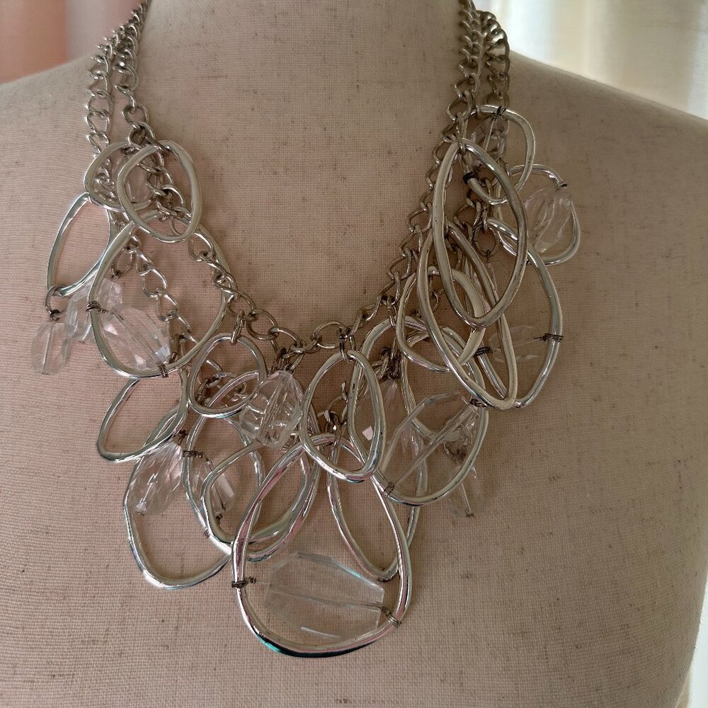 Chico’s Silver Statement Necklace Irregular Oval … - image 1